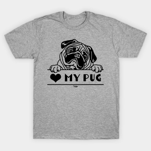 Heart My Pug, Pug Portrait T-Shirt by FreeSpiritMeg